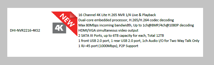 دستگاه ذخیره ساز NVR داهوا مدل DHI-NVR2216-4KS2